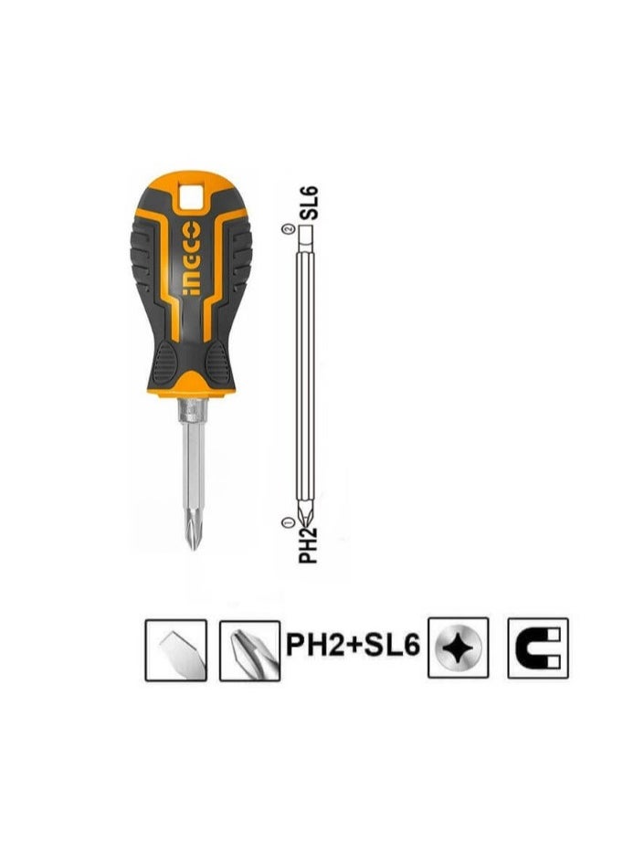 INGCO 2 In 1 Screwdriver Set, Material : CR-V Steel, With 1pcs interchangeable, Screwdriver length : 6.35 X 75 MM, PH2 + SL6, Model : AKISD0202  - Image 3