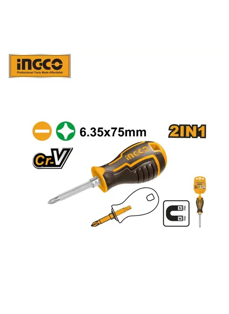 INGCO 2 In 1 Screwdriver Set, Material : CR-V Steel, With 1pcs interchangeable, Screwdriver length : 6.35 X 75 MM, PH2 + SL6, Model : AKISD0202  - Image 5