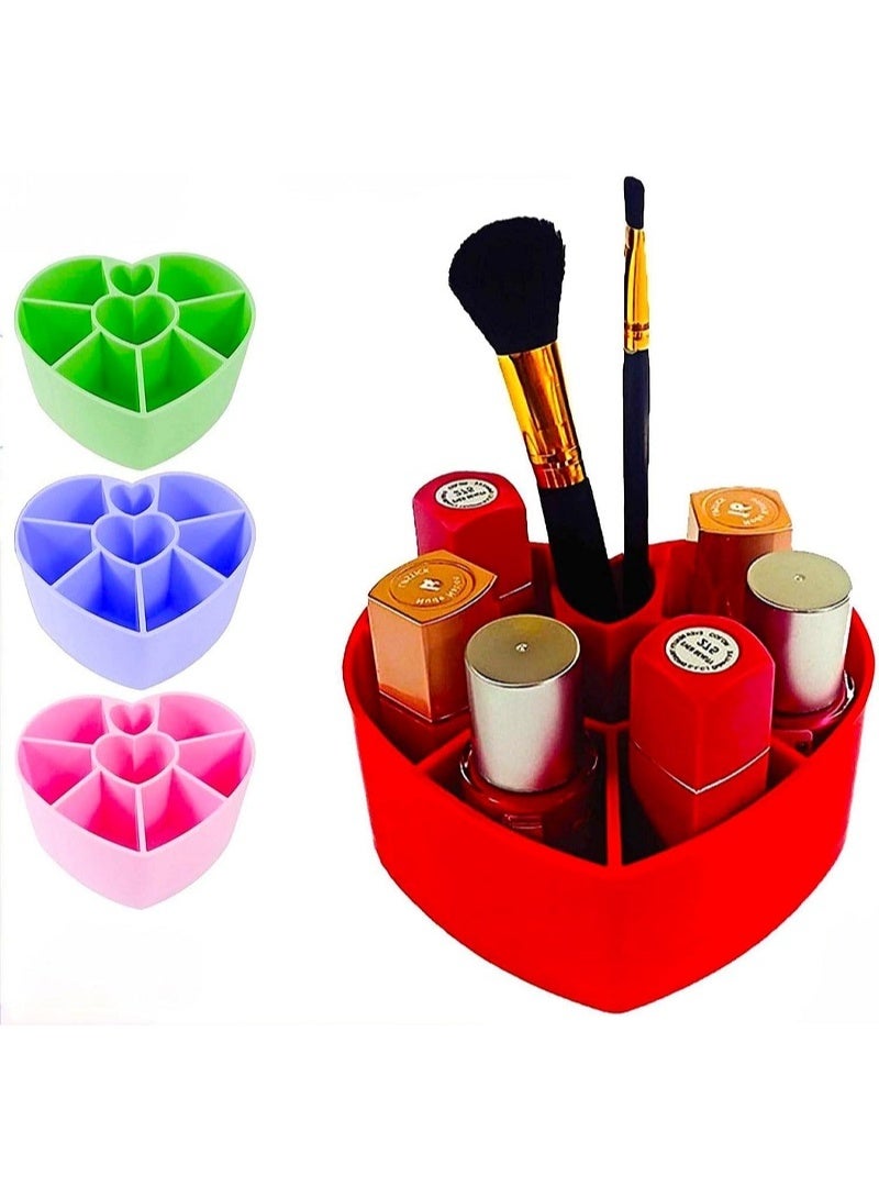 منظّم مكياج أكريليك على شكل قلب – تصميم أنيق لحفظ وترتيب مستحضرات التجميل – خانات متعددة للفرش والروج (متعدد الألوان) - Image 1