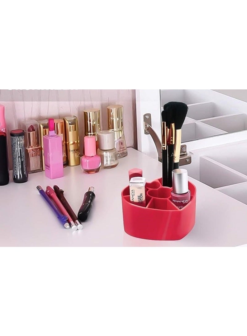 منظّم مكياج أكريليك على شكل قلب – تصميم أنيق لحفظ وترتيب مستحضرات التجميل – خانات متعددة للفرش والروج (متعدد الألوان) - Image 2
