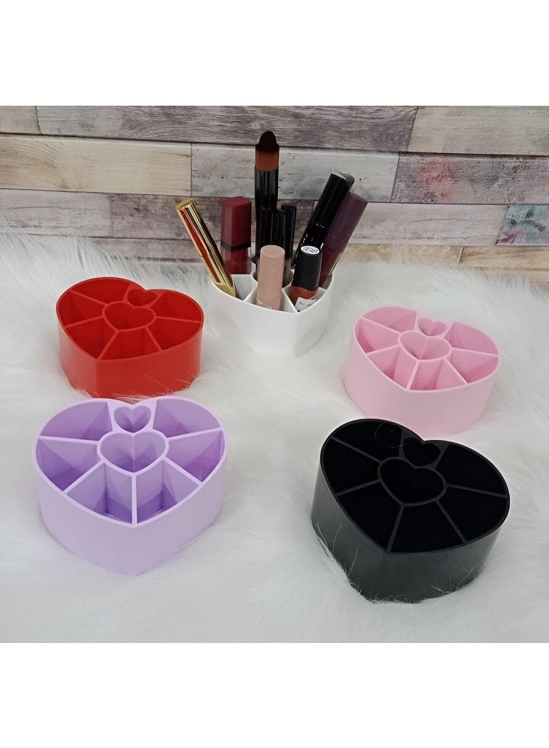 منظّم مكياج أكريليك على شكل قلب – تصميم أنيق لحفظ وترتيب مستحضرات التجميل – خانات متعددة للفرش والروج (متعدد الألوان) - Image 3