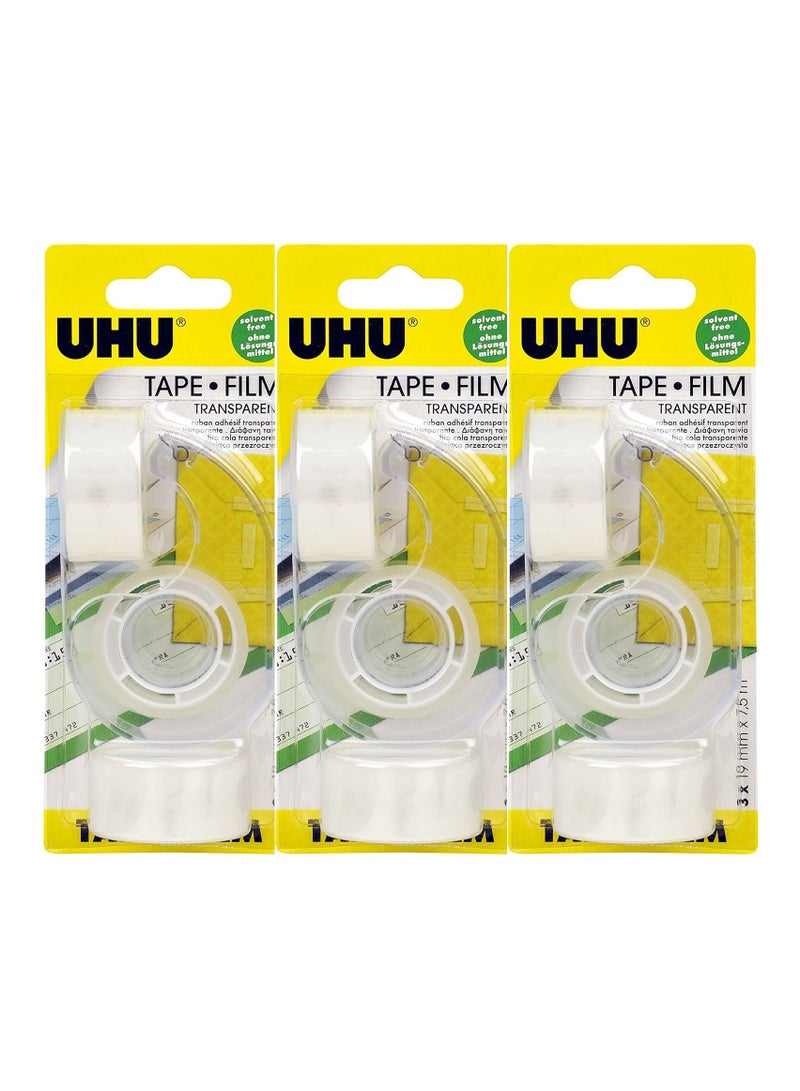 UHU طقم شريط لاصق شفاف 3 قطع مع موزع - Image 1