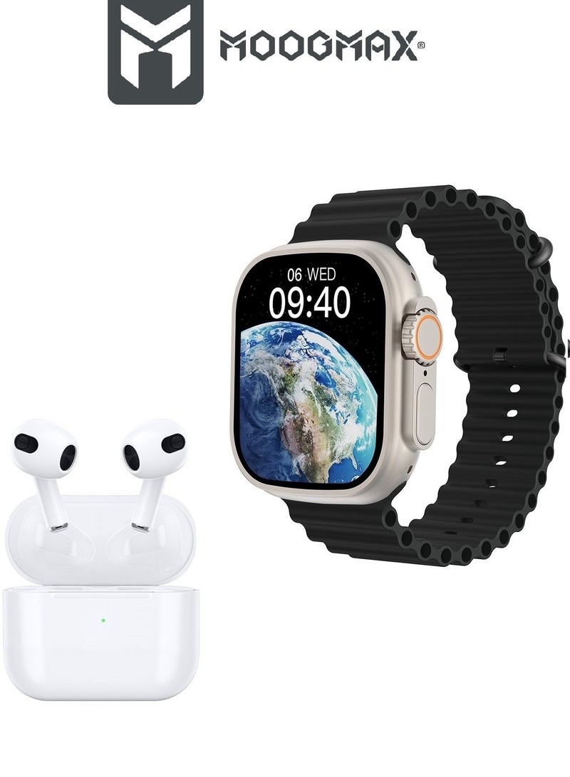 MOOGMAX The Smart bundle package 2-in-1, Ultra smart watch 49MM Titanium case,works with gestures, all sports modes, heart and sleep measurements, support for NFC and Airbuds 4 from Moogmax TWS earphones.  - Image 2