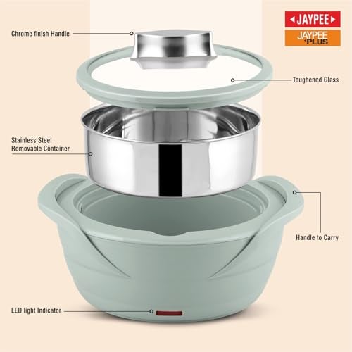 Jaypee Plus Power Serve Inner Stainless Steel Electric Casserole with Glass Lid, 1500 ml, Removable Steel Bowl for Easy Cleaning |Food Grade Serving Set |Ideal for Serving Warm Dish, Pastle Blue - Image 4