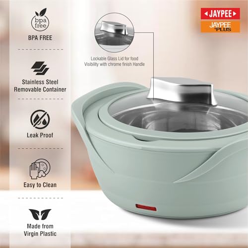 Jaypee Plus Power Serve Inner Stainless Steel Electric Casserole with Glass Lid, 1500 ml, Removable Steel Bowl for Easy Cleaning |Food Grade Serving Set |Ideal for Serving Warm Dish, Pastle Blue - Image 5