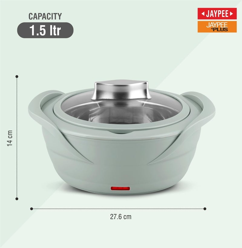 Jaypee Plus Power Serve Inner Stainless Steel Electric Casserole with Glass Lid, 1500 ml, Removable Steel Bowl for Easy Cleaning |Food Grade Serving Set |Ideal for Serving Warm Dish, Pastle Blue - Image 2