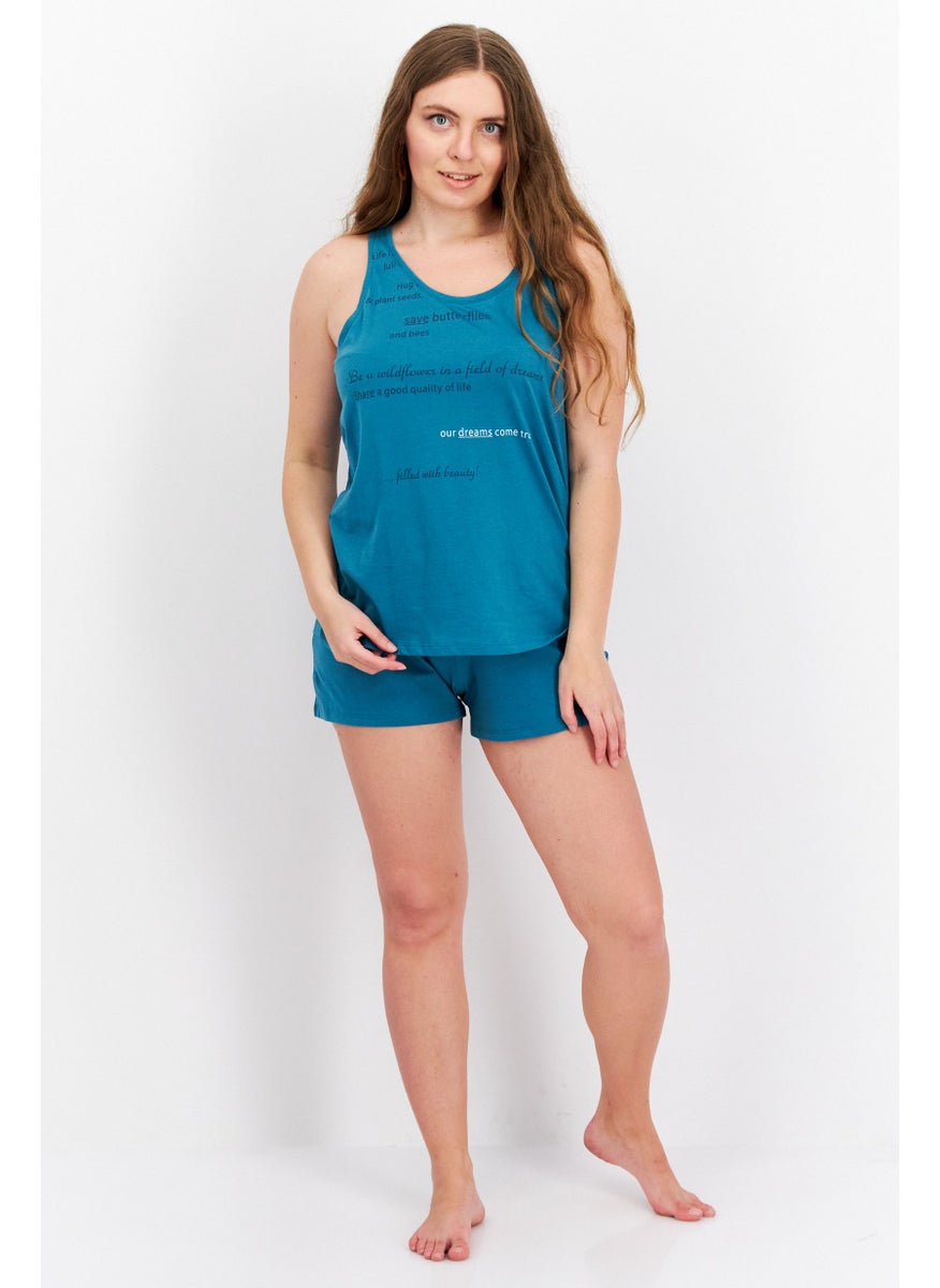 TRIUMPH Women 2 Pcs Set Printed Pajama Short, Sea Green  - Image 3