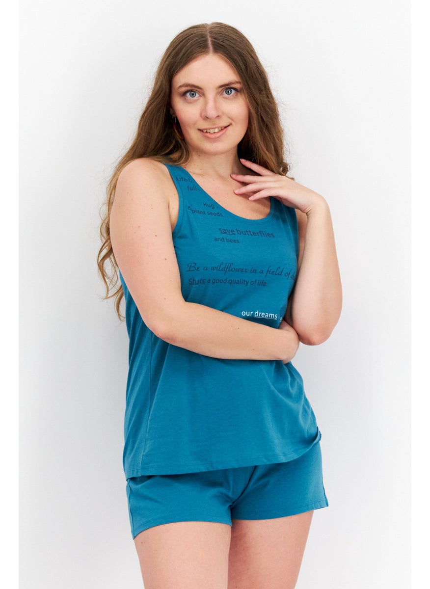 TRIUMPH Women 2 Pcs Set Printed Pajama Short, Sea Green  - Image 1