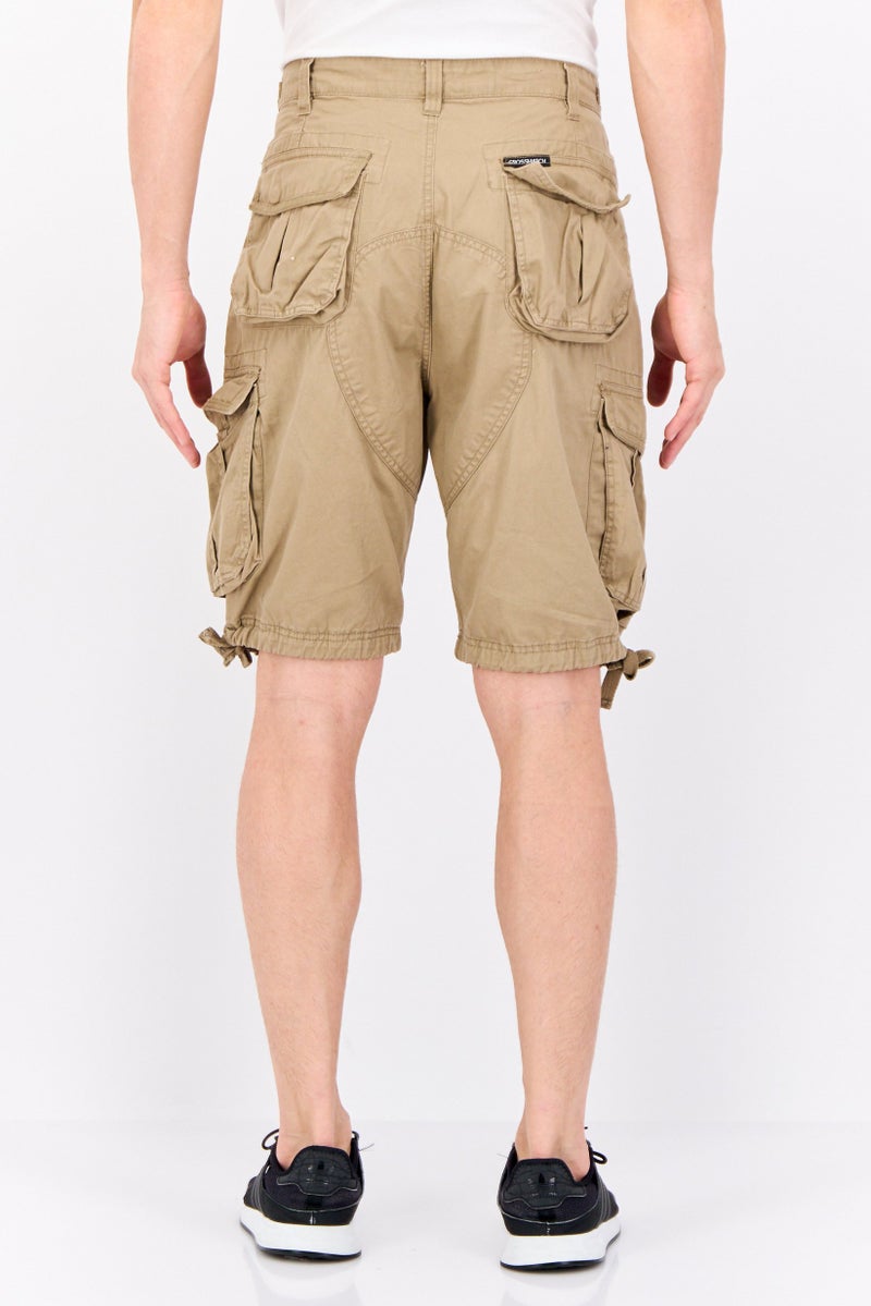 CROSSHATCH Men Solid Cargo Shorts, Tan - Image 3