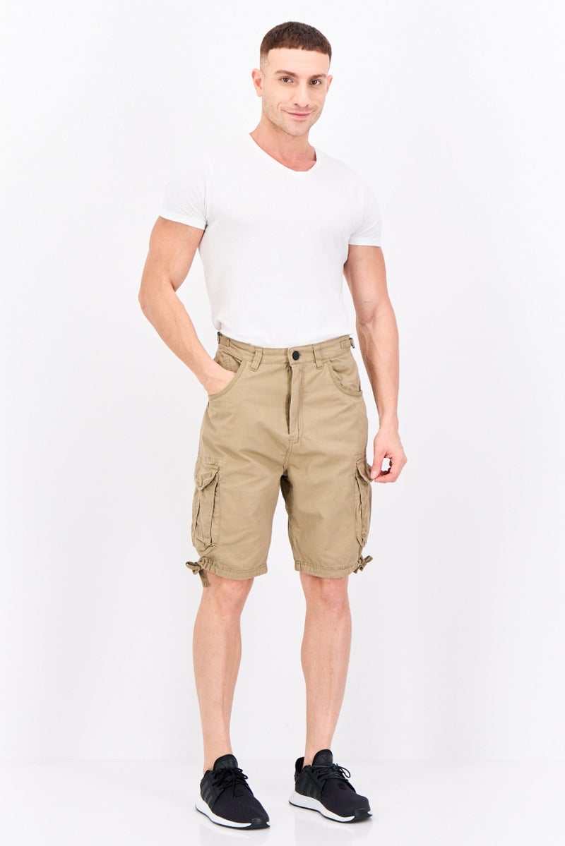CROSSHATCH Men Solid Cargo Shorts, Tan - Image 4
