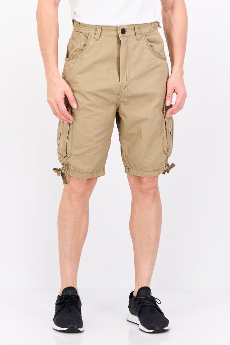 CROSSHATCH Men Solid Cargo Shorts, Tan - Image 1