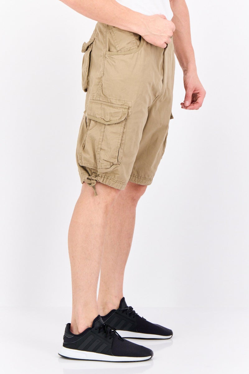 CROSSHATCH Men Solid Cargo Shorts, Tan - Image 2