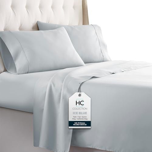 HC COLLECTION Bed Sheets Set King with 2 Pillowcases, Hotel Luxury Platinum 1800 Series Brushed Microfiber Sheet w/Deep Pocket, Ultra Soft Lightweight 4 Pcs Linen Bedding for Hot Sleepers, Ice Blue - Image 1