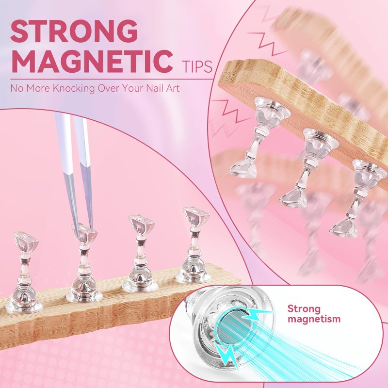 ESUOHYM Nail Stand for Press On Nails Art Display Practice 2 Sets, 1 Heart Shaped Acrylic Magnetic Nail Stands, Fake Nail Holder Tips With 200 PCS Double-Sided Tape, Nail Kit Home DIY Salon Supplies - Image 3