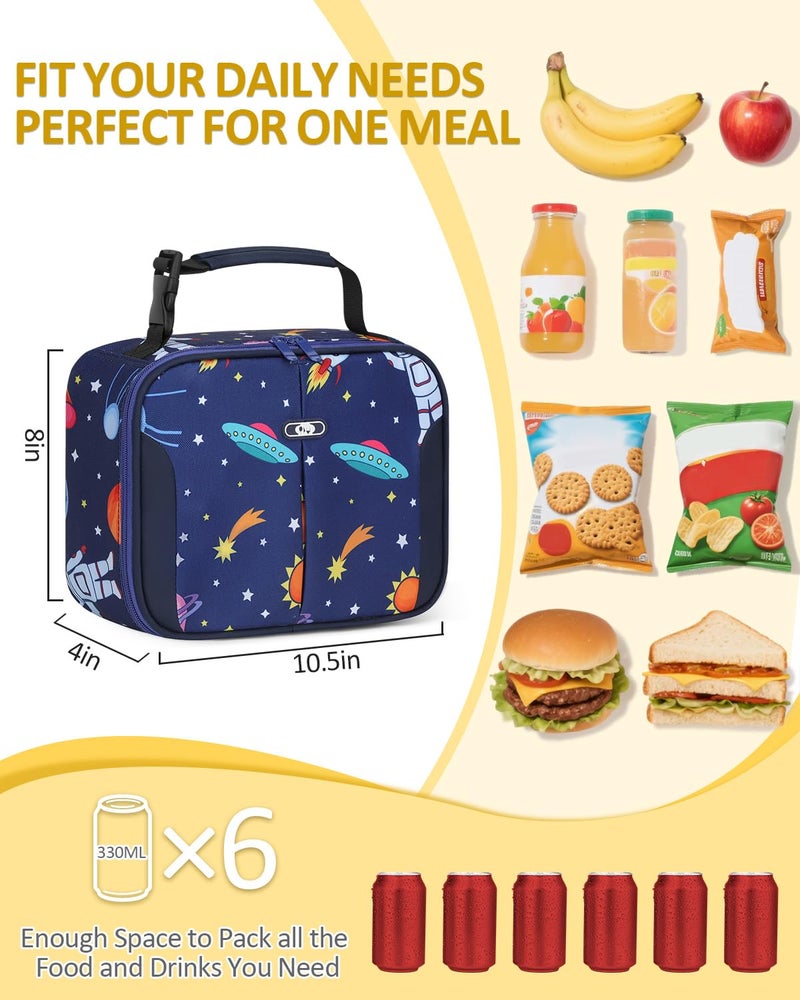 Capolo Insulated Lunch Box for Kids, Cute Thermal Lunch Bag for School, Reusable Lunch Tote for Boys and Girls, Durable Cooler Bag with Easy Grab Handle, Lightweight and Easy to Clean,Deep Blue Space - Image 2