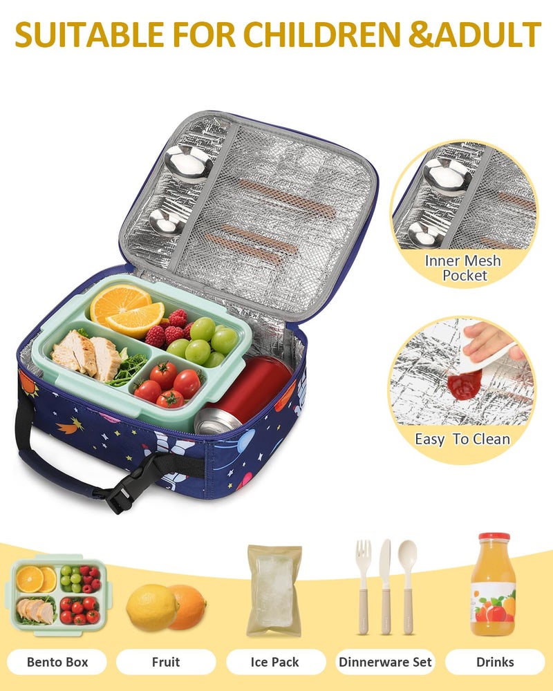 Capolo Insulated Lunch Box for Kids, Cute Thermal Lunch Bag for School, Reusable Lunch Tote for Boys and Girls, Durable Cooler Bag with Easy Grab Handle, Lightweight and Easy to Clean,Deep Blue Space - Image 4