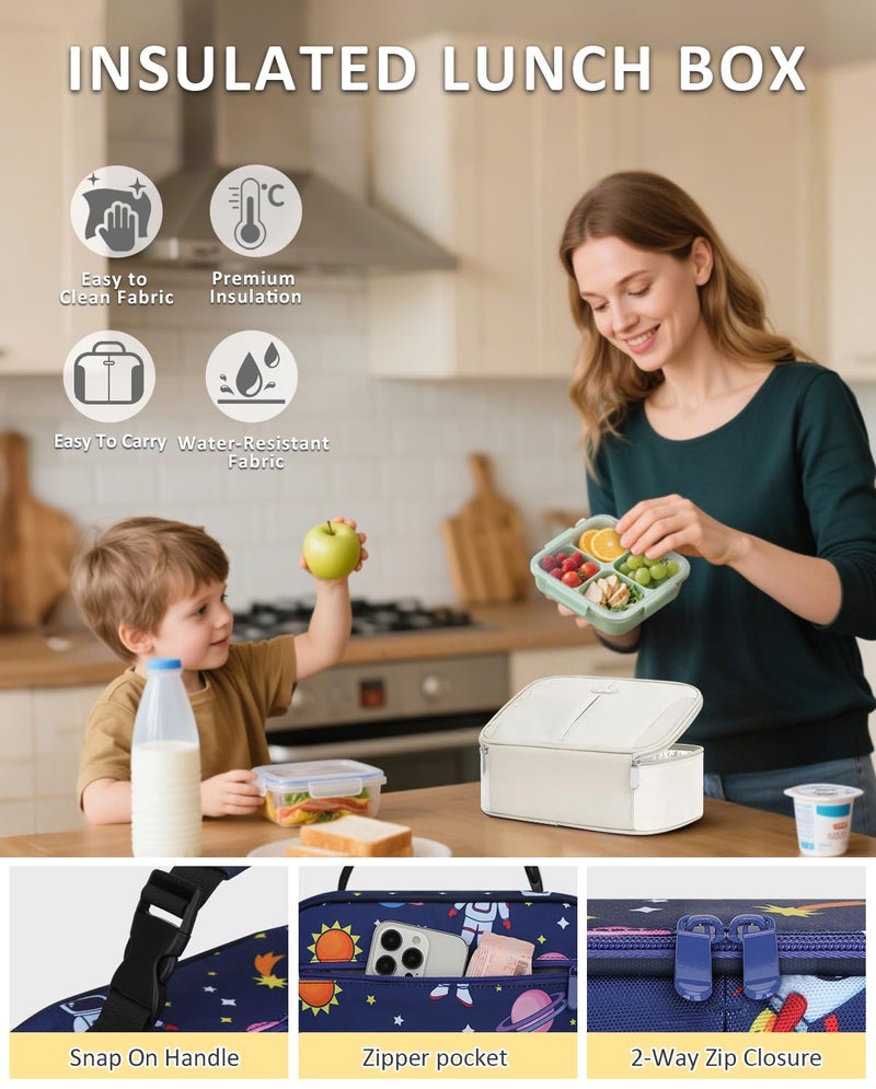 Capolo Insulated Lunch Box for Kids, Cute Thermal Lunch Bag for School, Reusable Lunch Tote for Boys and Girls, Durable Cooler Bag with Easy Grab Handle, Lightweight and Easy to Clean,Deep Blue Space - Image 5