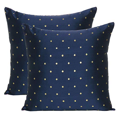 Oussum Art Silk Pillow Cover Cushion Cover Sofa Waist Throw Pillow Case Home Decor Set of 2 (Navy Blue, 12 x 12) - Image 1