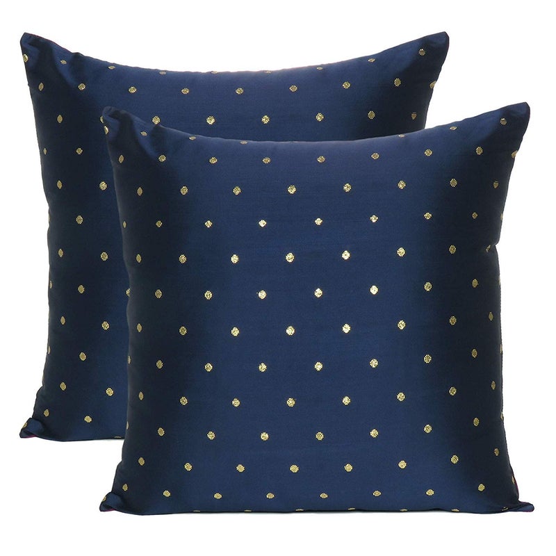 Oussum Art Silk Pillow Cover Cushion Cover Sofa Waist Throw Pillow Case Home Decor Set of 2 (Navy Blue, 12 x 12) - Image 4