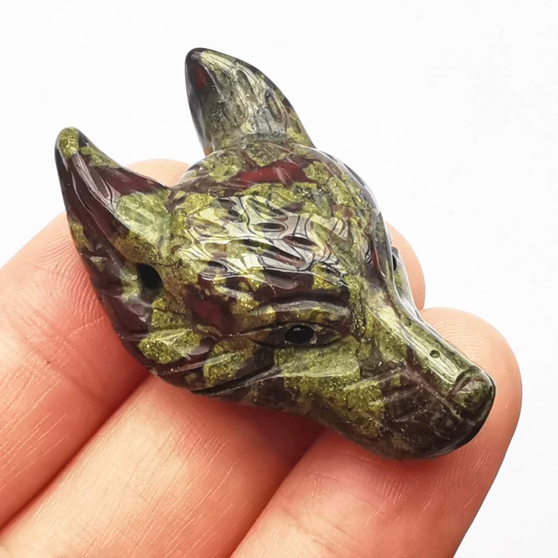Bacatgem Natural Dragon Blood Jasper 157 inchs Wolf Head Pocket Crystals and Healing Stone FigurineHaped DIYJewelry Pendant