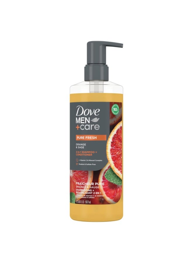 Dove Men+Care DOVE MEN + CARE 2-in-1 Shampoo + Conditioner Pure Fresh  for Strong, Healthy-Looking Hair, with Vitamin C & Mineral Complex, 17.5 oz - Image 1