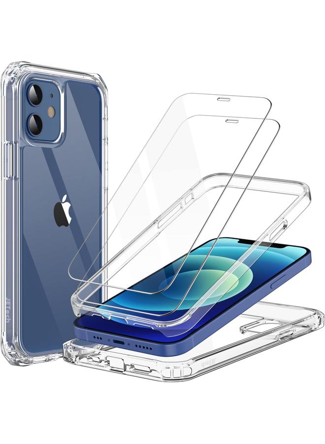 جي تيك جراب لهاتف iPhone 12 12 Pro مقاس 6.1 بوصة مع قطعتين من واقي الشاشة الزجاجي المقوى 360 غطاء حماية كامل للجسم مقاوم للصدمات وظهر شفاف - Image 1