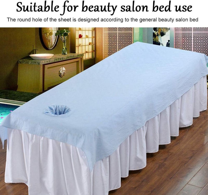 Semme Massage Table Face Hole Cover,Beauty Massage Bed Sheets, Salon Massage SPA Couch Soft Cotton Bed Cover Protector with Face Breath Hole (Light Blue) - Image 2