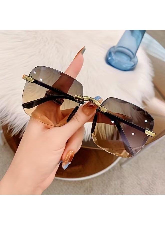 SCENT HOUSE Womens Square Frameless Glasses PC Polycarbonate Decorative Eyewear Photo Enhancing Street Fashion Daily Includes Case Sunglasses - Image 3