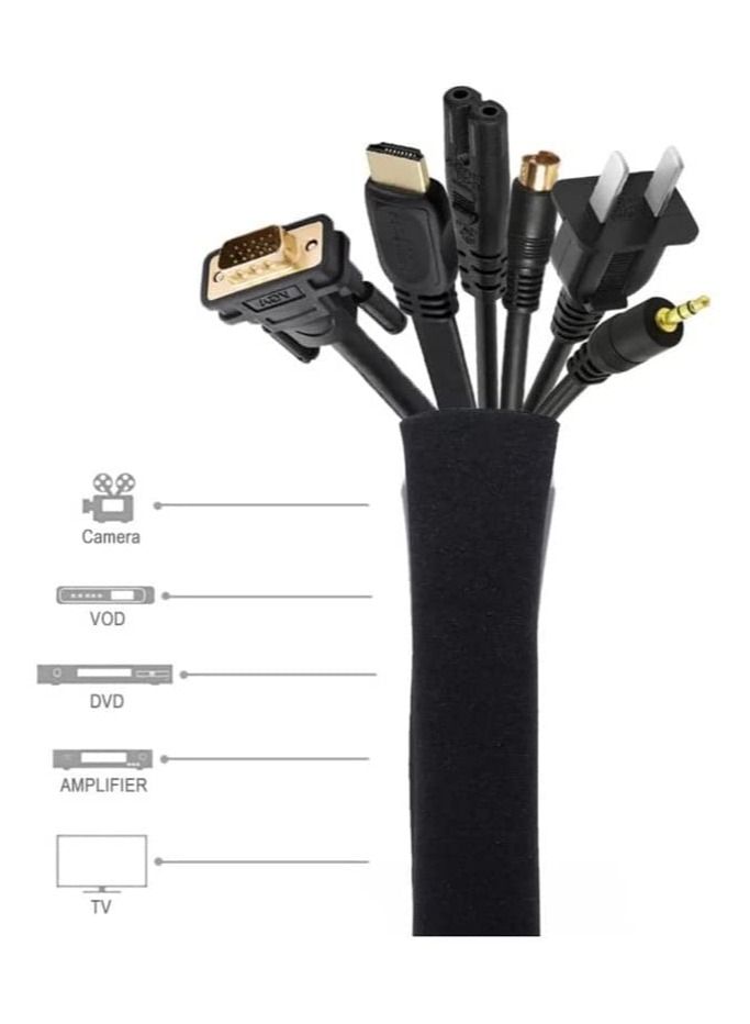 Rock Pow كم إدارة الكابلات 5 حزم، إدارة السلك 20 بوصة كابل مرن غطاء لف غطاء منظم الأسلاك للمنزل والمكتب كابل التلفزيون/الكمبيوتر - أسود - Image 3