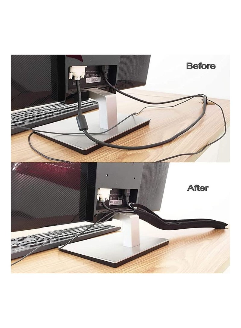 Rock Pow كم إدارة الكابلات 5 حزم، إدارة السلك 20 بوصة كابل مرن غطاء لف غطاء منظم الأسلاك للمنزل والمكتب كابل التلفزيون/الكمبيوتر - أسود - Image 2