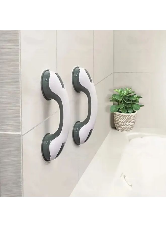 Grey Bathroom Safety Grab Bars 2 Pack Suction Cup Mount Tool Free Installation Anti Slip - Image 1
