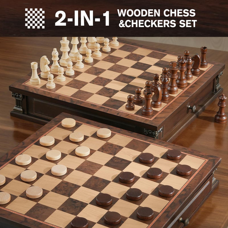 Peradix Magnetic Chess Set with 2 Built-in Storage Drawers, 15'' Wooden Strategy Board Games, 2 Extra Queens, Luxury Magnet Chess Game for Adults, Kids and Family Game Night, Gift Package - Image 2