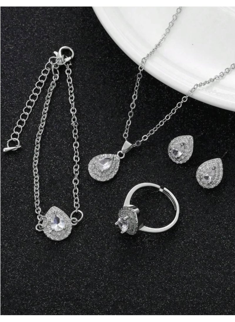 Equal - Women's Elegant Necklace & Bracelet & Earrings & Ring Jewellery Set - Image 1