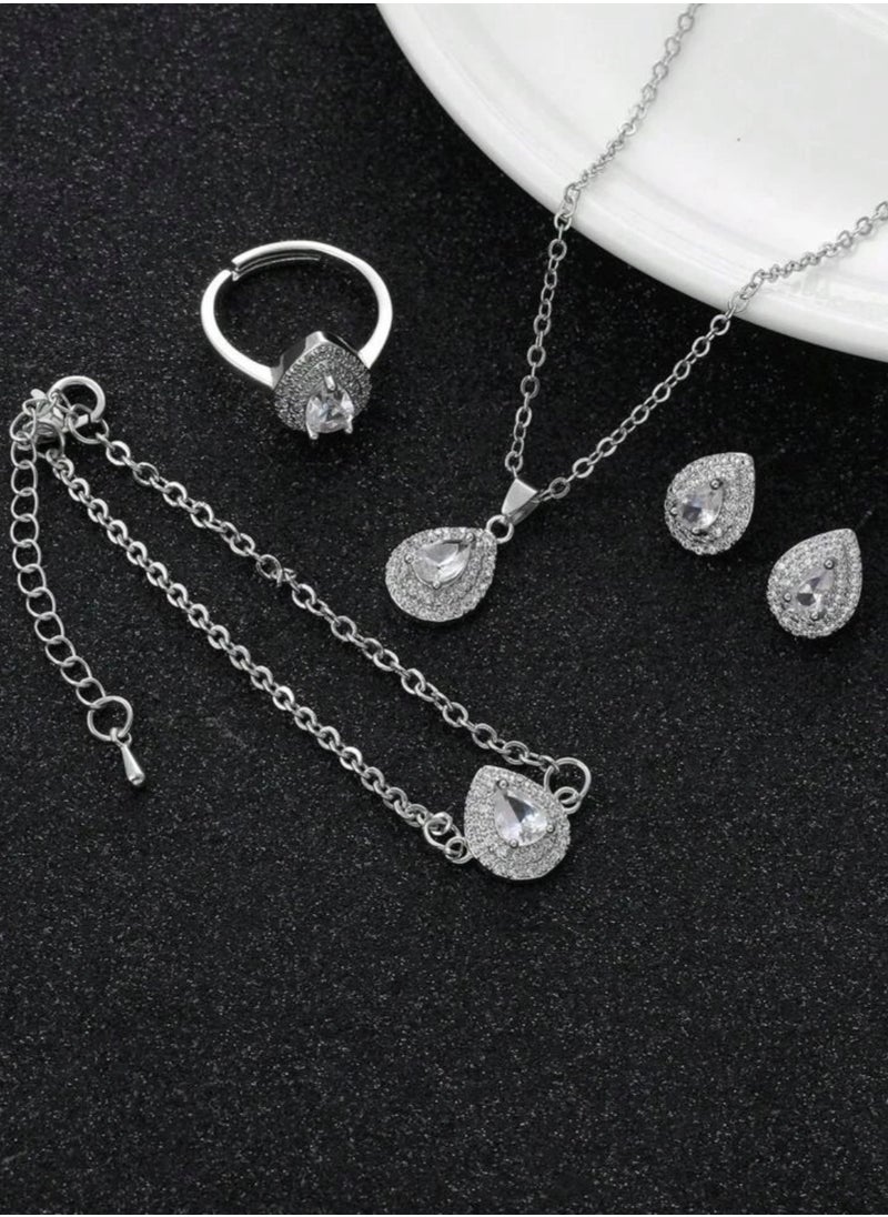 Equal - Women's Elegant Necklace & Bracelet & Earrings & Ring Jewellery Set - Image 1