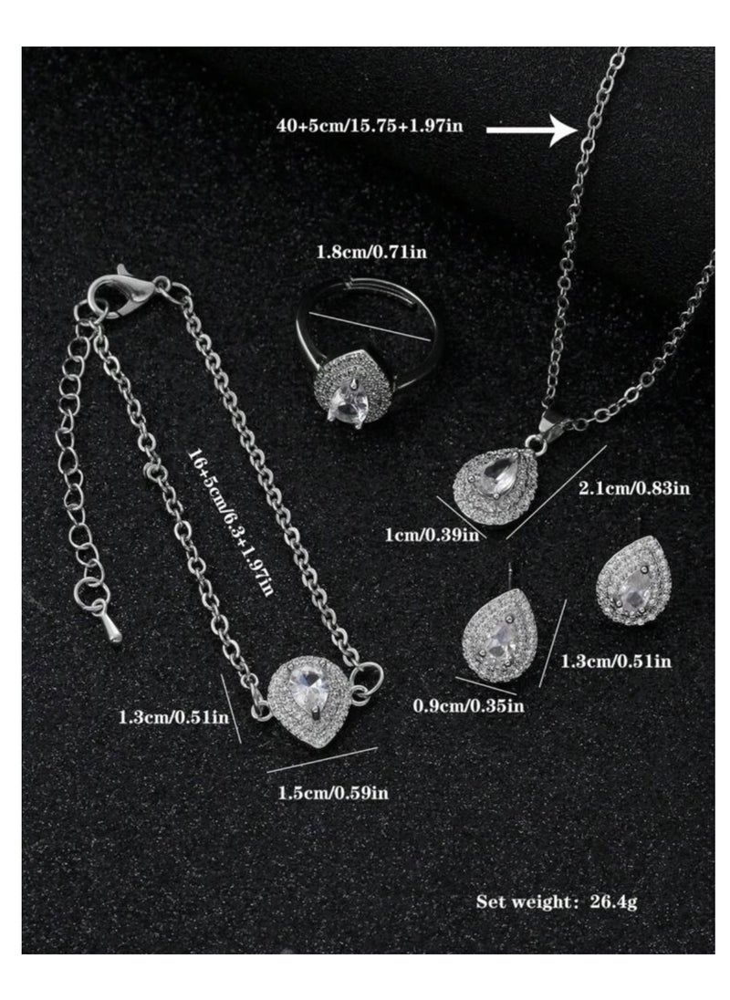 Equal - Women's Elegant Necklace & Bracelet & Earrings & Ring Jewellery Set - Image 1