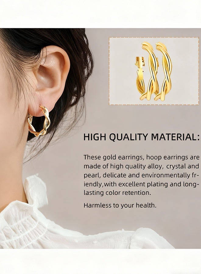 Happy D 12Pairs Gold Statement Hoop Earrings Set, Chunky Pearl and Twisted Huggie Hoops, Retro Circle Stud Multipack Jewelry, Hypoallergenic for Women Birthday and Daily Wear(Gold) - Image 5