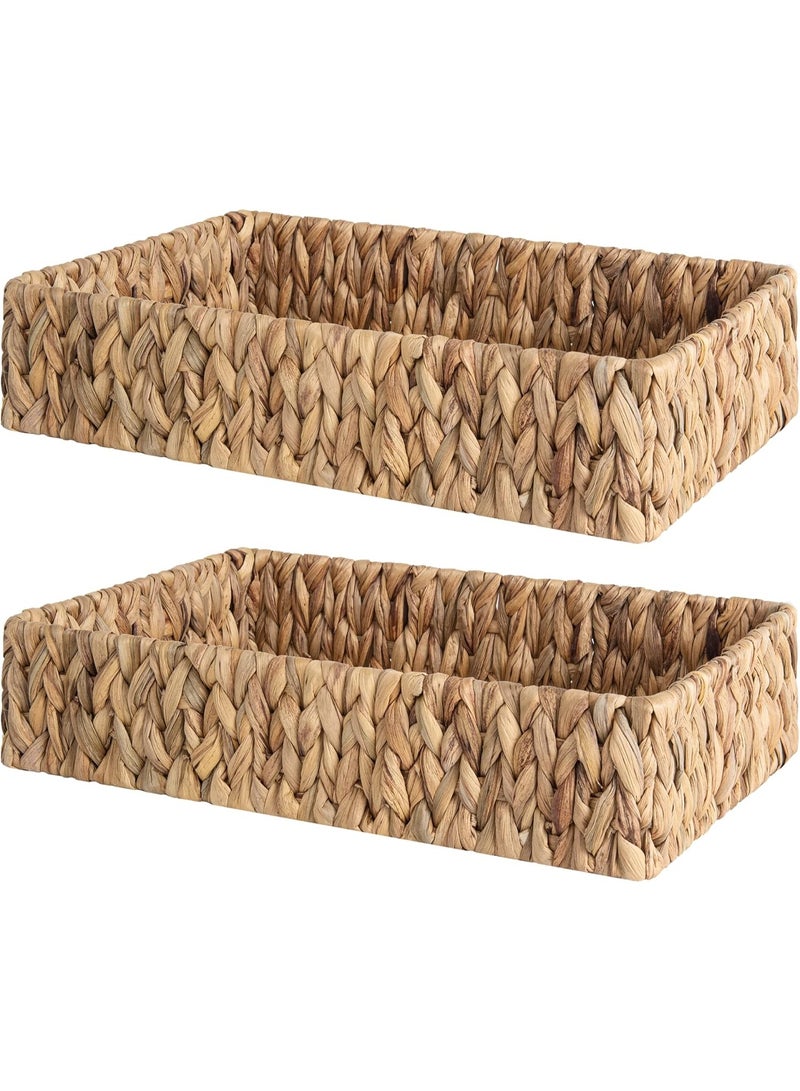 GOGOGO Large Water Hyacinth Tray for Bathroom, Wicker Storage Basket for Shelves, Handwoven Natural Hyacinth Baskets for Organizing, 2-Pack - Image 1