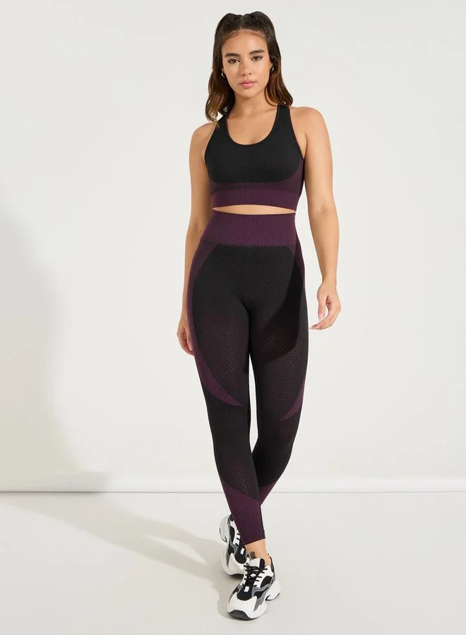 Styli Active Seamless Color Block Sports Bra and Leggings Set
