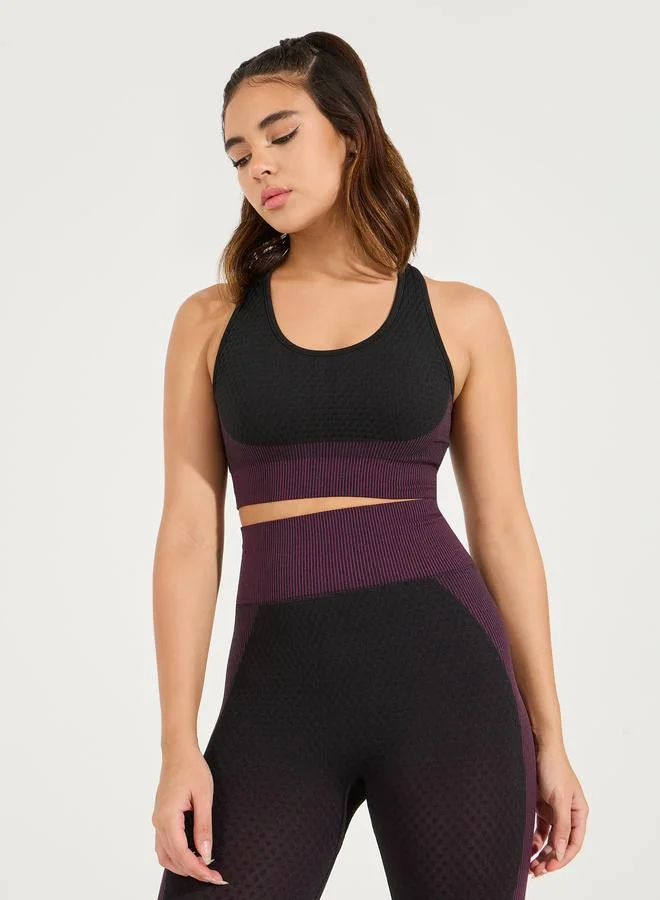 Styli Active Seamless Color Block Sports Bra and Leggings Set