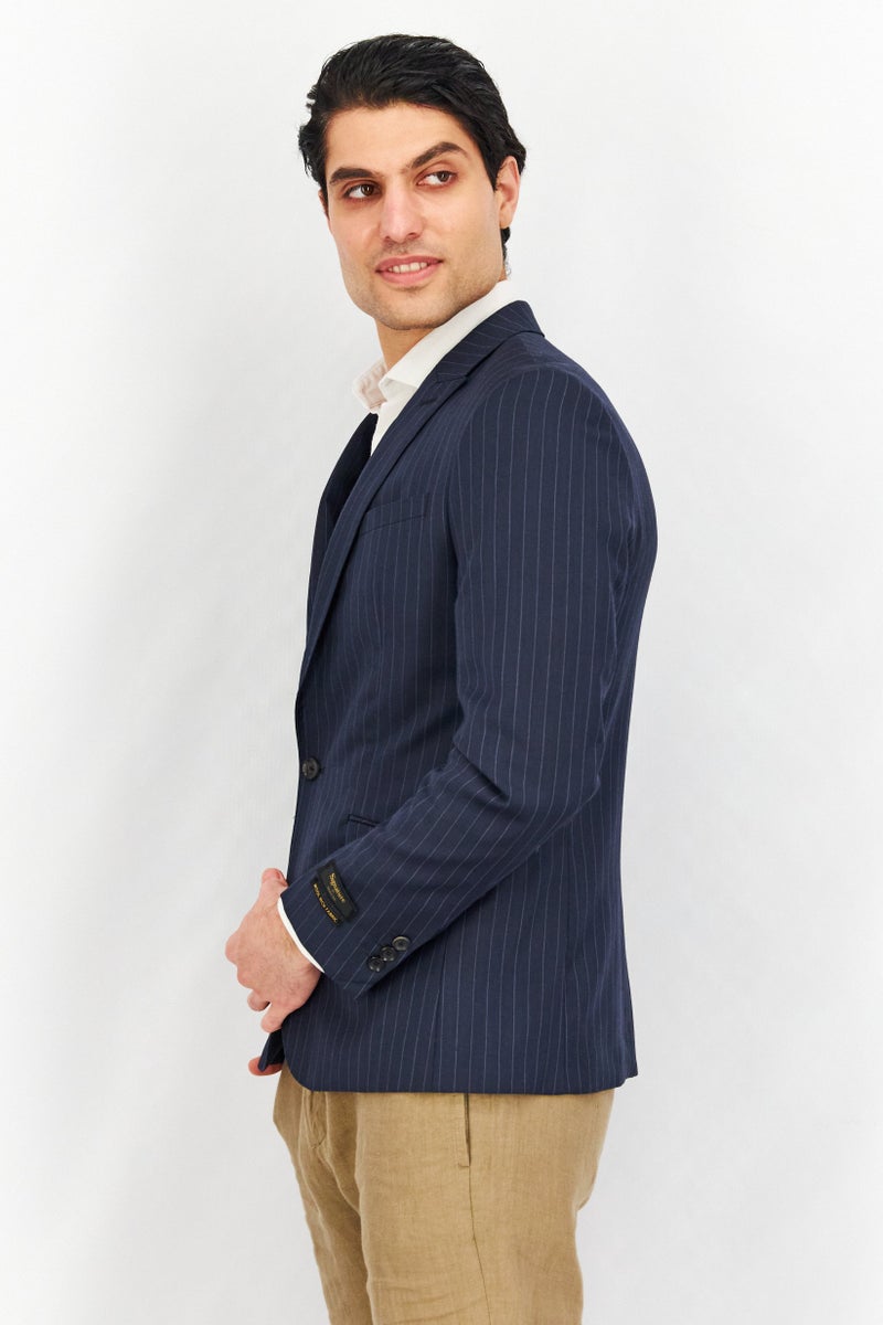 SELECTED بليزر رسمي للرجال بقصة ضيقة مخطط، أزرق Navy - Image 3