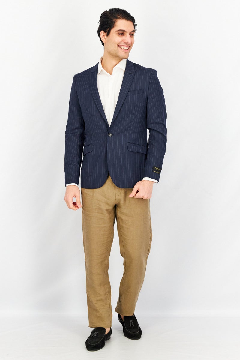 SELECTED بليزر رسمي للرجال بقصة ضيقة مخطط، أزرق Navy - Image 2