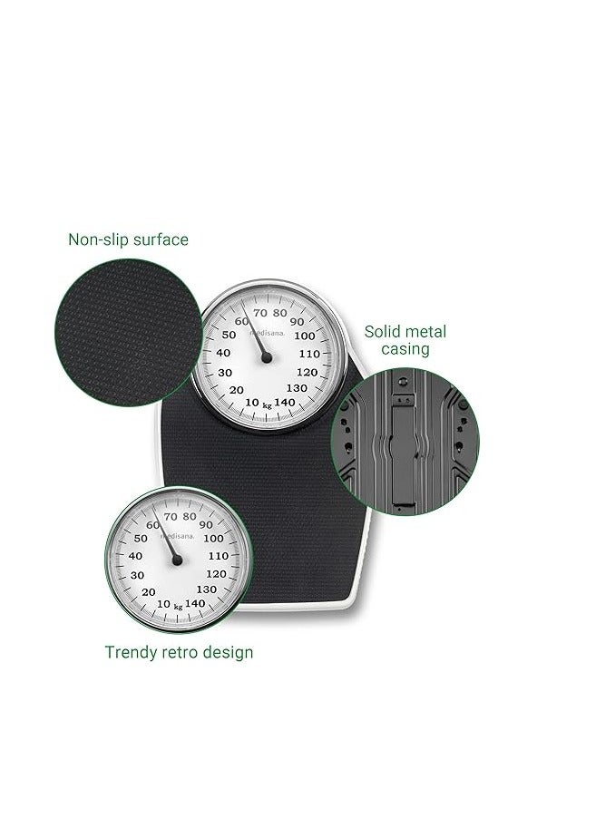 Mechanical bathroom scale up to 160 kg, analogue, retro scale in classic design and large scale in frustration-free packaging and reinforced glass cover - Image 4