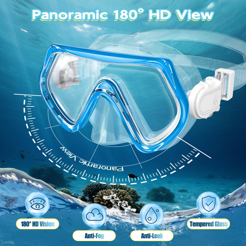 ZipAura Goggles for Kids 3-14, Snorkeling Gear for Kids, Anti-Fog 180Â° Clear View, Snorkeling Mask and Dry Top Snorkel Combo Set, Swimming Goggles with Nose Cover (Light Green) - Image 4