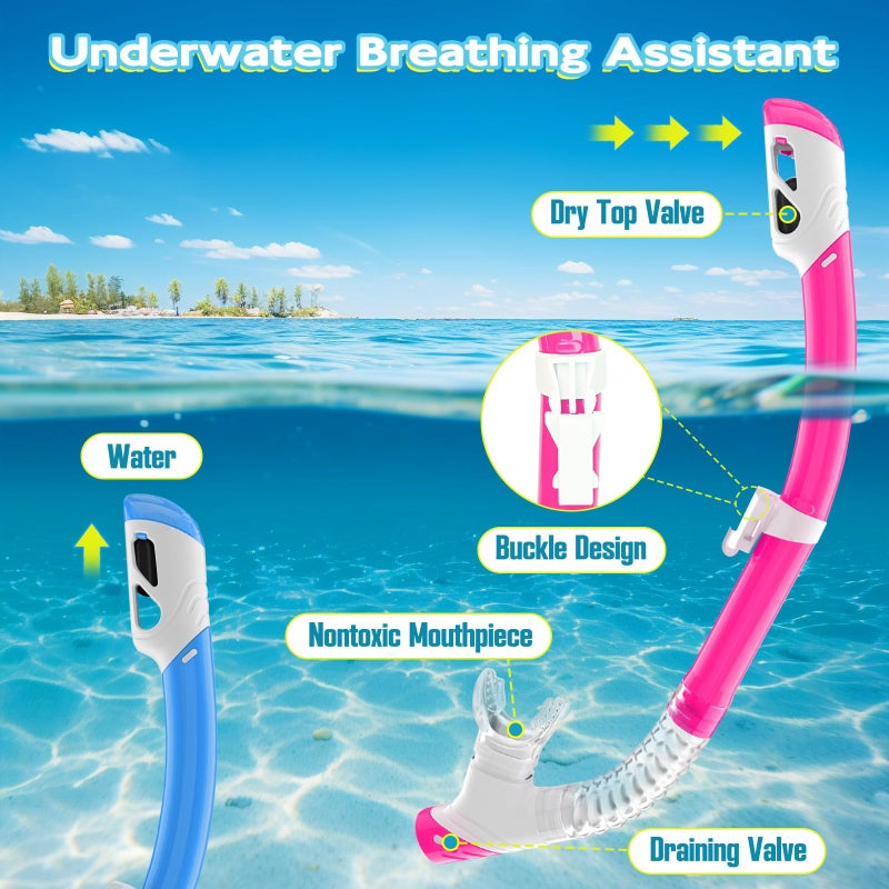 ZipAura Goggles for Kids 3-14, Snorkeling Gear for Kids, Anti-Fog 180Â° Clear View, Snorkeling Mask and Dry Top Snorkel Combo Set, Swimming Goggles with Nose Cover (Light Green) - Image 3