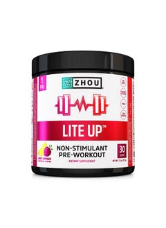 Zhou Zhou Nutrition Lite Up, Non-Stimulant Pre Workout Powder, Caffeine Free Nitric Oxide Booster, No Sugar Added, Vegan, Gluten Free, Non GMO, Berry Lemonade, 7.5 Oz  - Image 1
