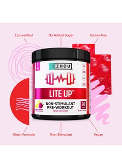 Zhou Zhou Nutrition Lite Up, Non-Stimulant Pre Workout Powder, Caffeine Free Nitric Oxide Booster, No Sugar Added, Vegan, Gluten Free, Non GMO, Berry Lemonade, 7.5 Oz  - Image 4