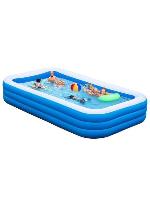 Inflatable Swimming Pool, Kiddie Pool with Electric Air Pump, Large Size Blow Up Swimming Pool, Giant Rectangle Lounge Blow Up Pool for Indoor Outdoor Backyard Ground