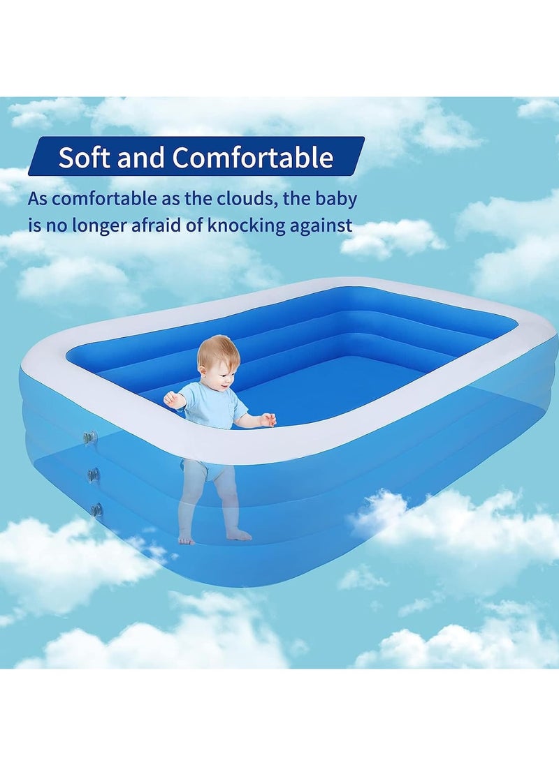 Inflatable Swimming Pool, Kiddie Pool with Electric Air Pump, Large Size Blow Up Swimming Pool, Giant Rectangle Lounge Blow Up Pool for Indoor Outdoor Backyard Ground