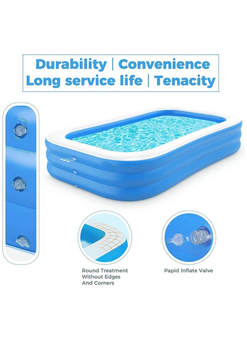 Inflatable Swimming Pool, Kiddie Pool with Electric Air Pump, Large Size Blow Up Swimming Pool, Giant Rectangle Lounge Blow Up Pool for Indoor Outdoor Backyard Ground