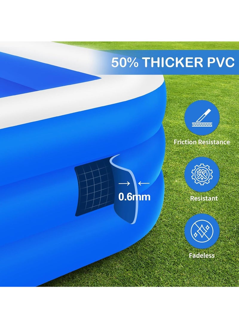 Inflatable Swimming Pool, Kiddie Pool with Electric Air Pump, Large Size Blow Up Swimming Pool, Giant Rectangle Lounge Blow Up Pool for Indoor Outdoor Backyard Ground